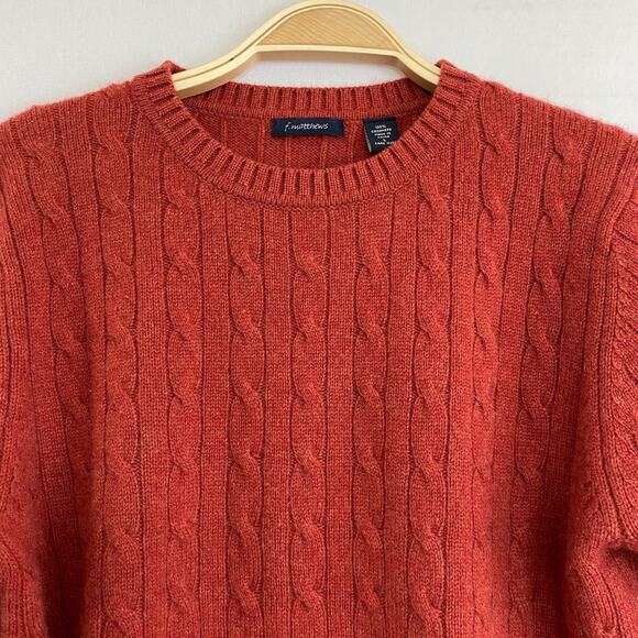 f. matthews Cable Knit Cashmere Sweater Women Size L Rust Fall Crew Neck Preppy - Picture 9 of 9